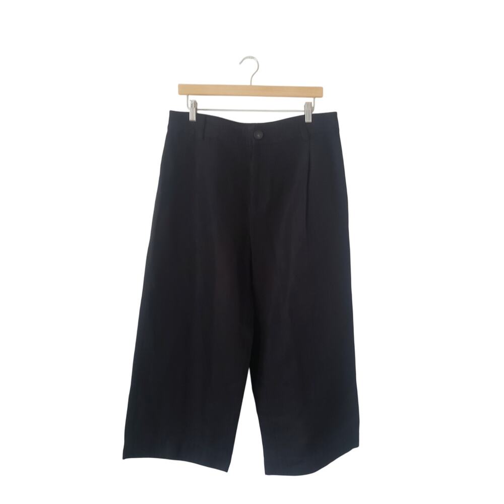 Vince High Rise Wide Leg Cropped Linen/Cotton Blend Trousers Black Size 12